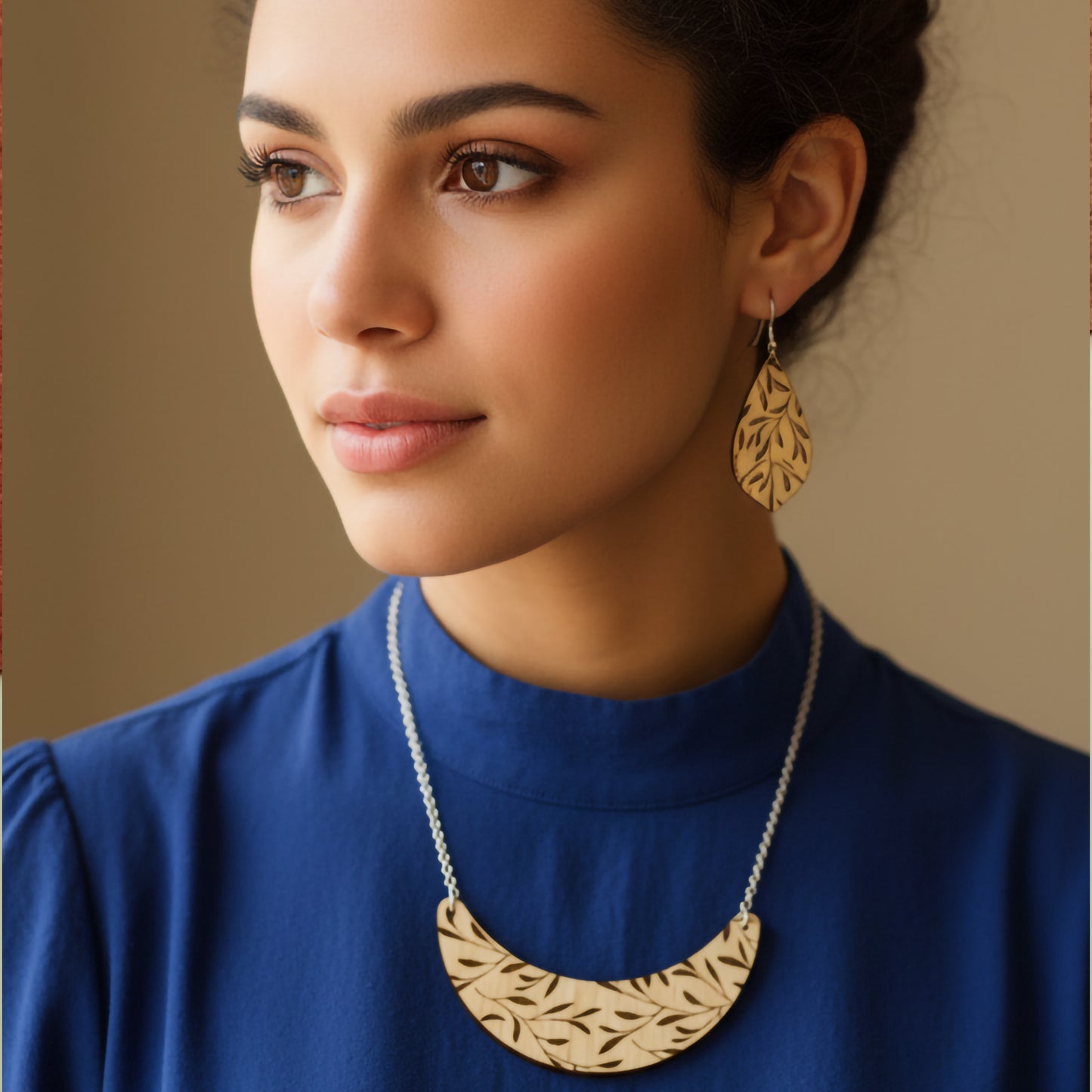 Boho Chic Wooden Leaf Jewellery Set | Hypoallergenic Stainless Steel accessories