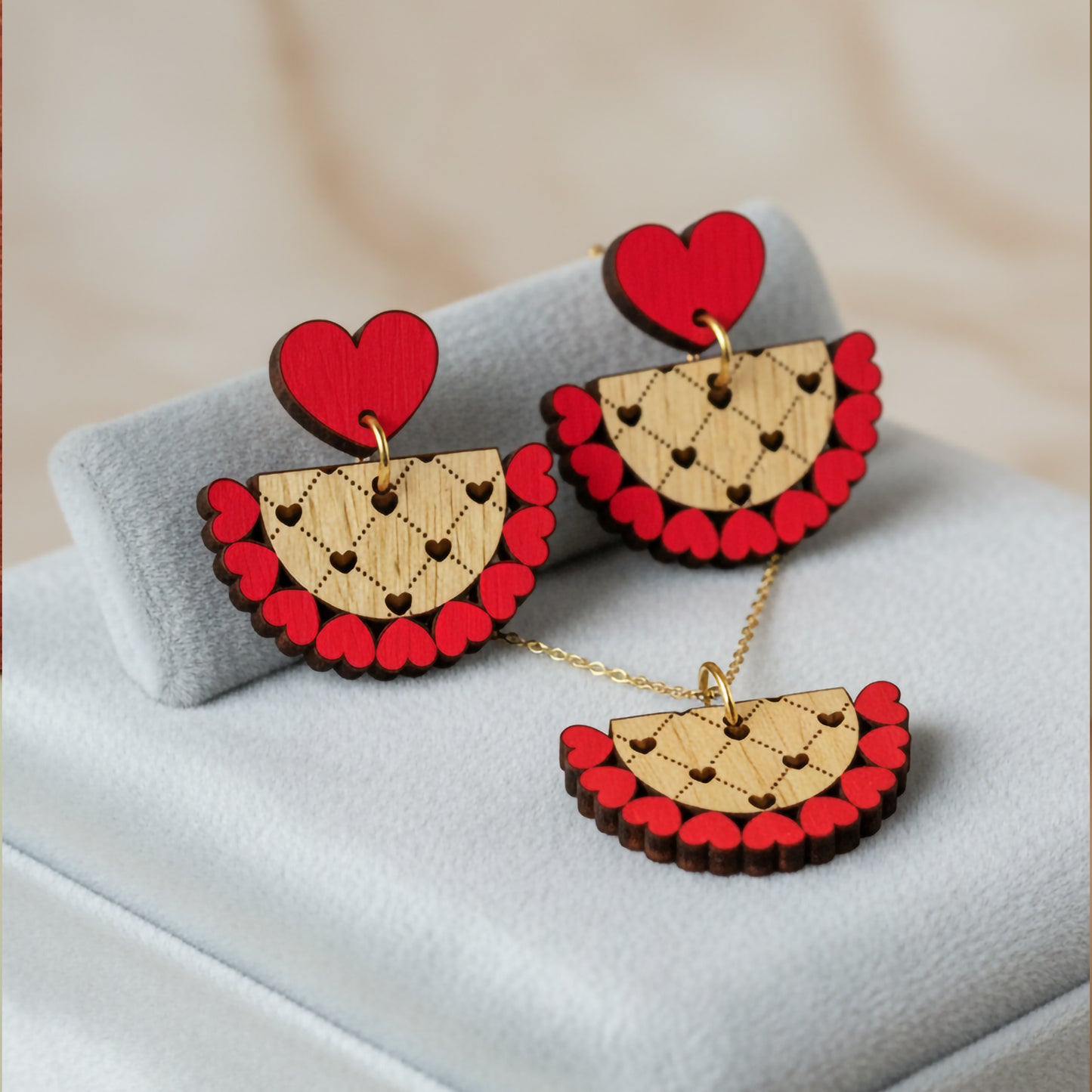 Valentine's Day Earrings SVG | Laser Cut Wood Design | Red Heart Jewelry Files
