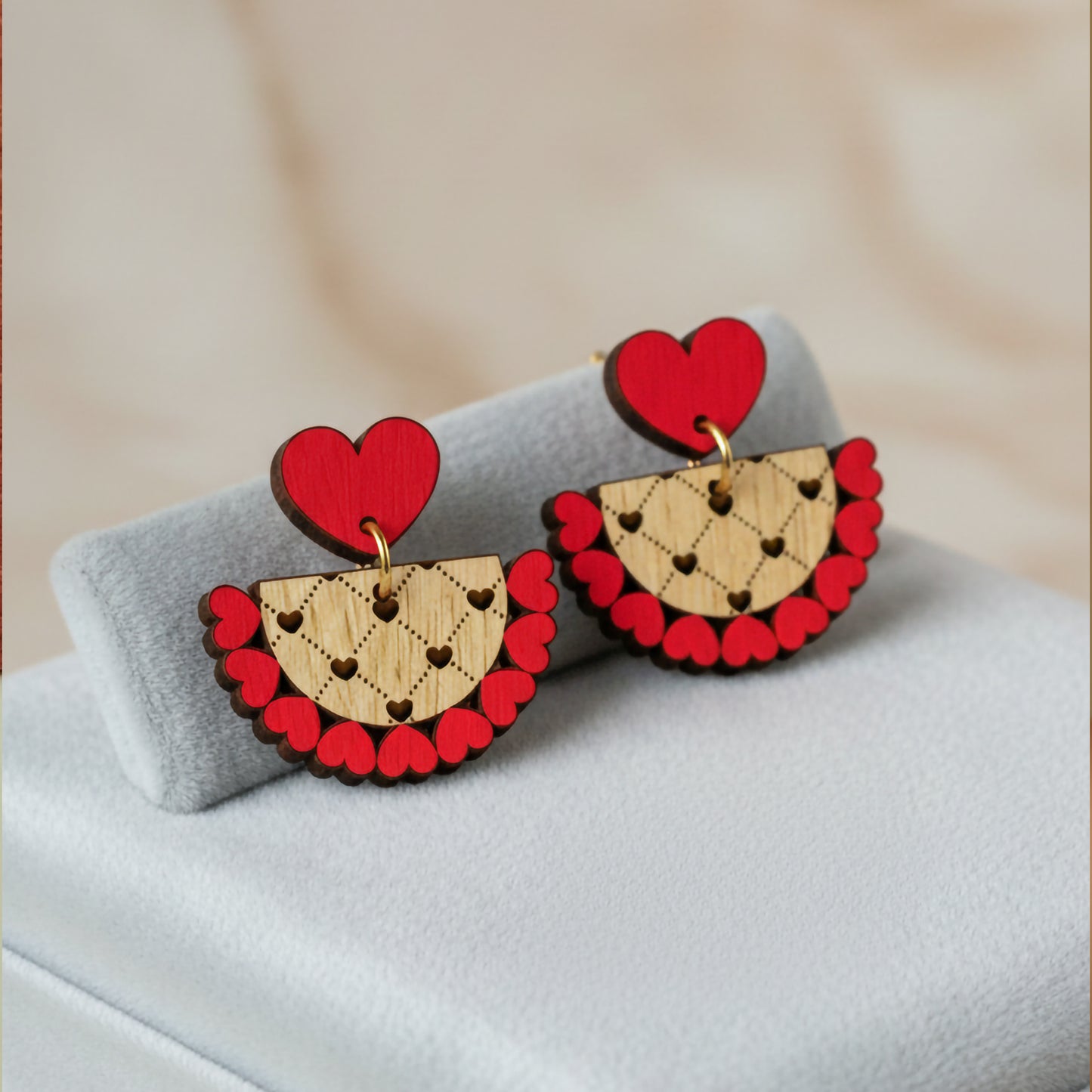 Valentine's Day Earrings SVG | Laser Cut Wood Design | Red Heart Jewelry Files