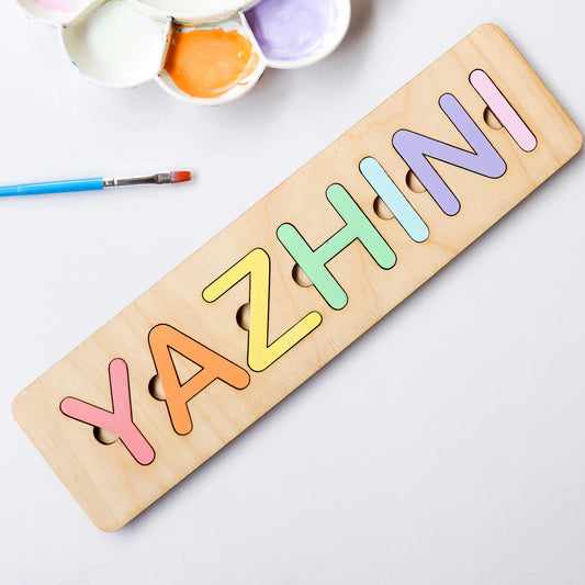 Baby Name Puzzle,Montessori Wooden Puzzle, First Birthday Gift, Personalized Wooden Name Puzzle with Pegs, Baby Shower Gift