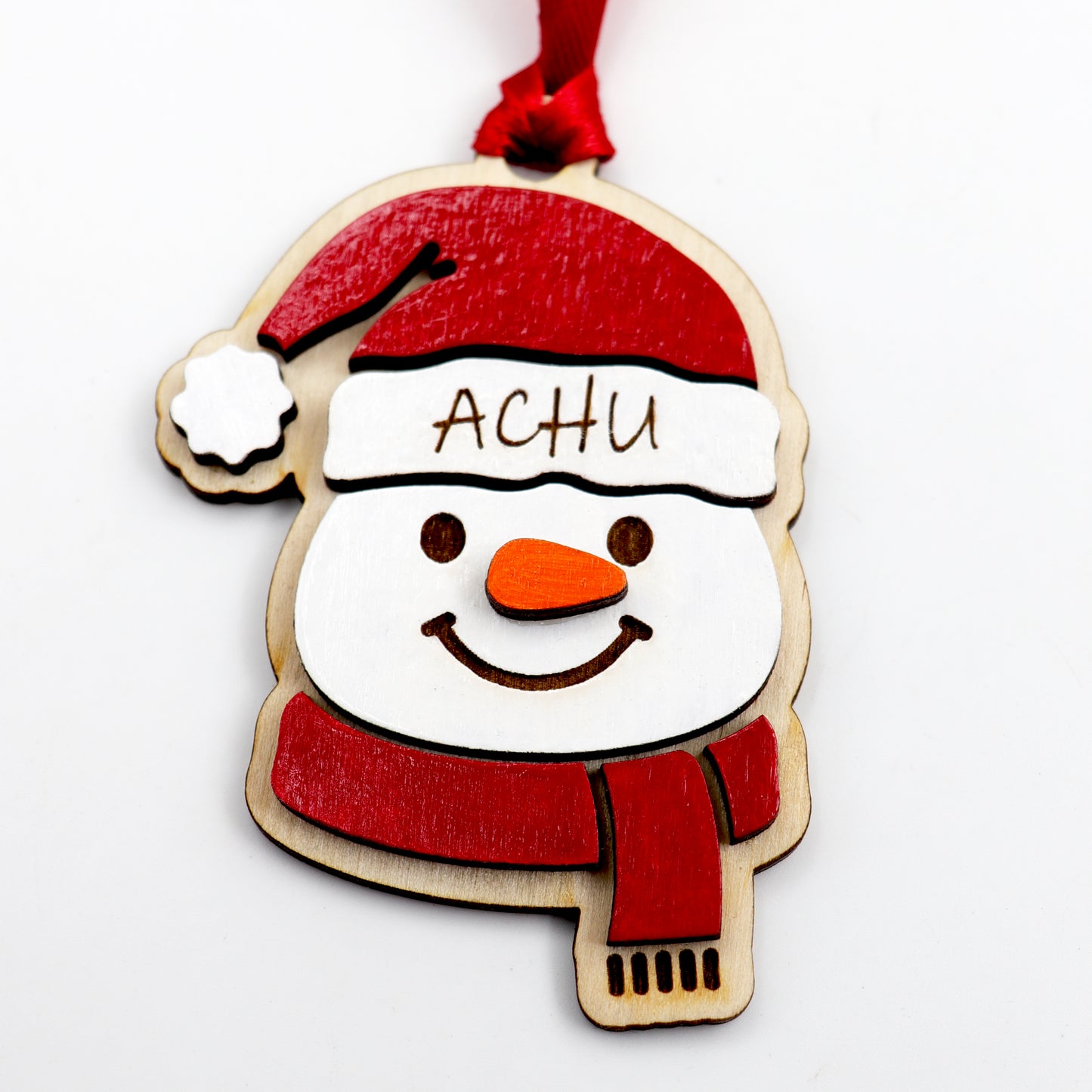 Personalized Hand-Painted Wooden Snowman Christmas Ornament - Engraved Name Custom Gift