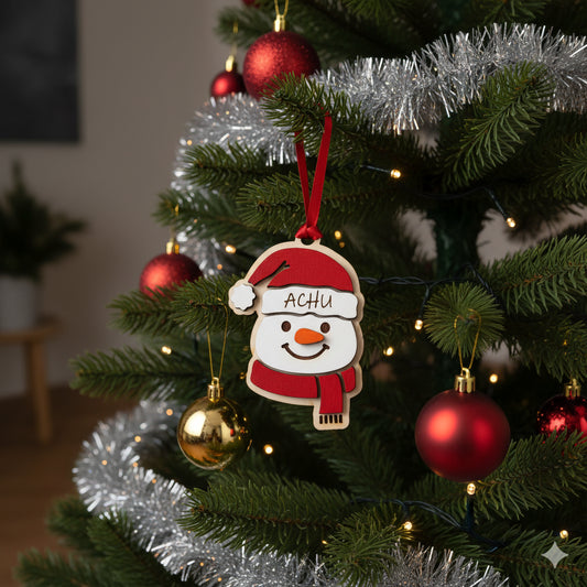 Personalized Hand-Painted Wooden Snowman Christmas Ornament - Engraved Name Custom Gift