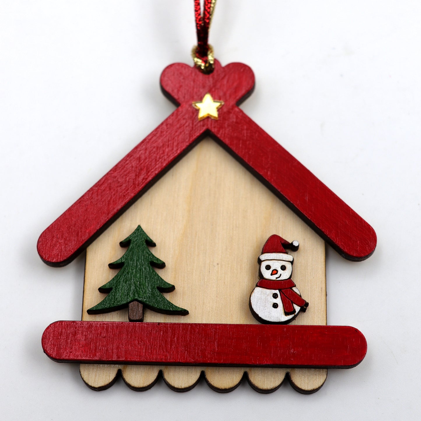 Cute Christmas House & Snowman Tree Ornament