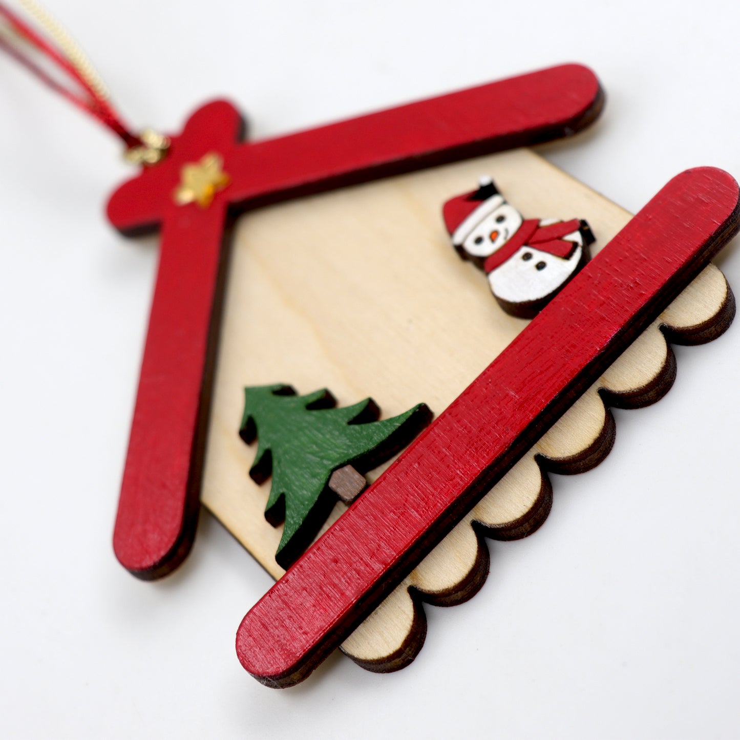 Cute Christmas House & Snowman Tree Ornament