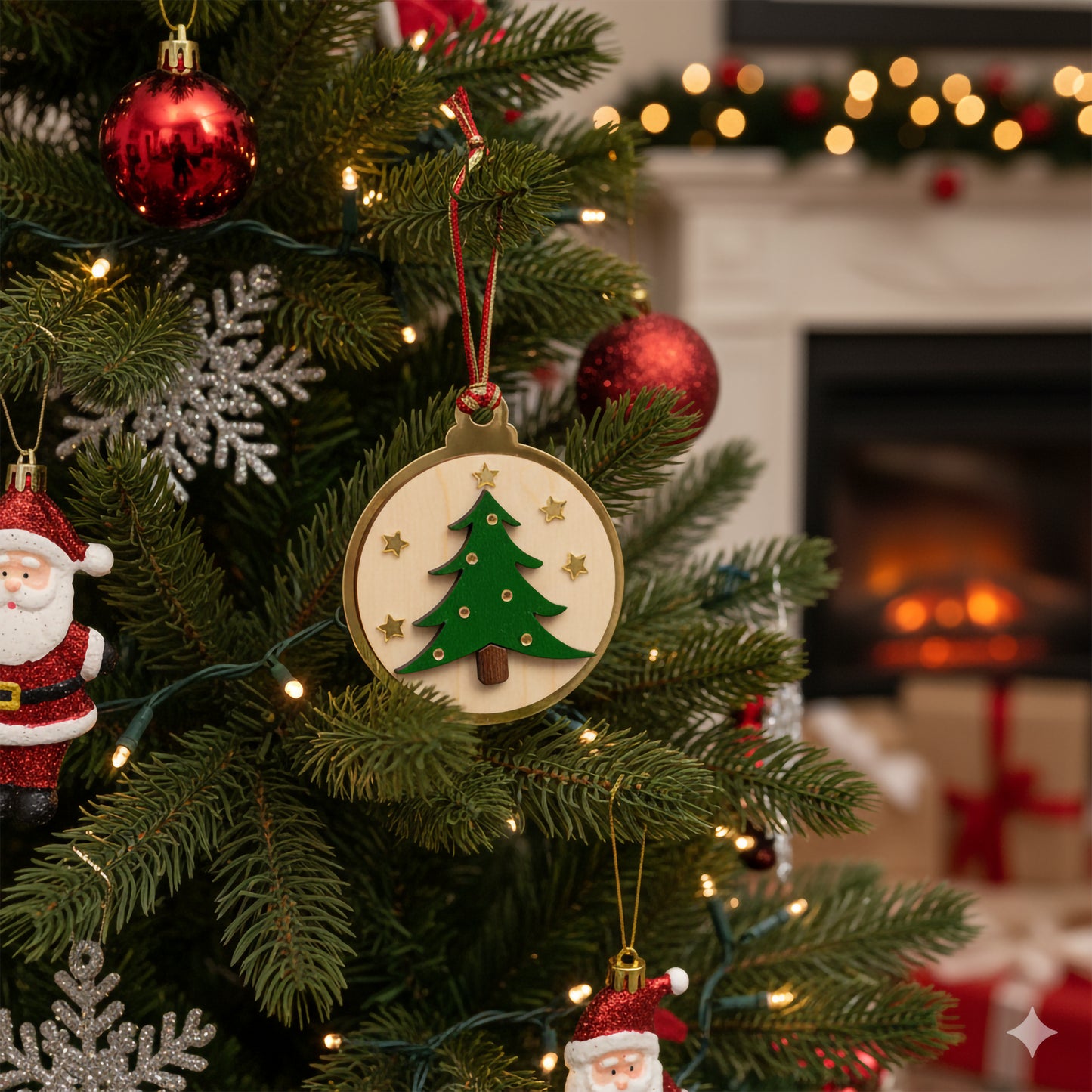 Wooden Christmas Tree Ornament - Festive Star & Tree Design