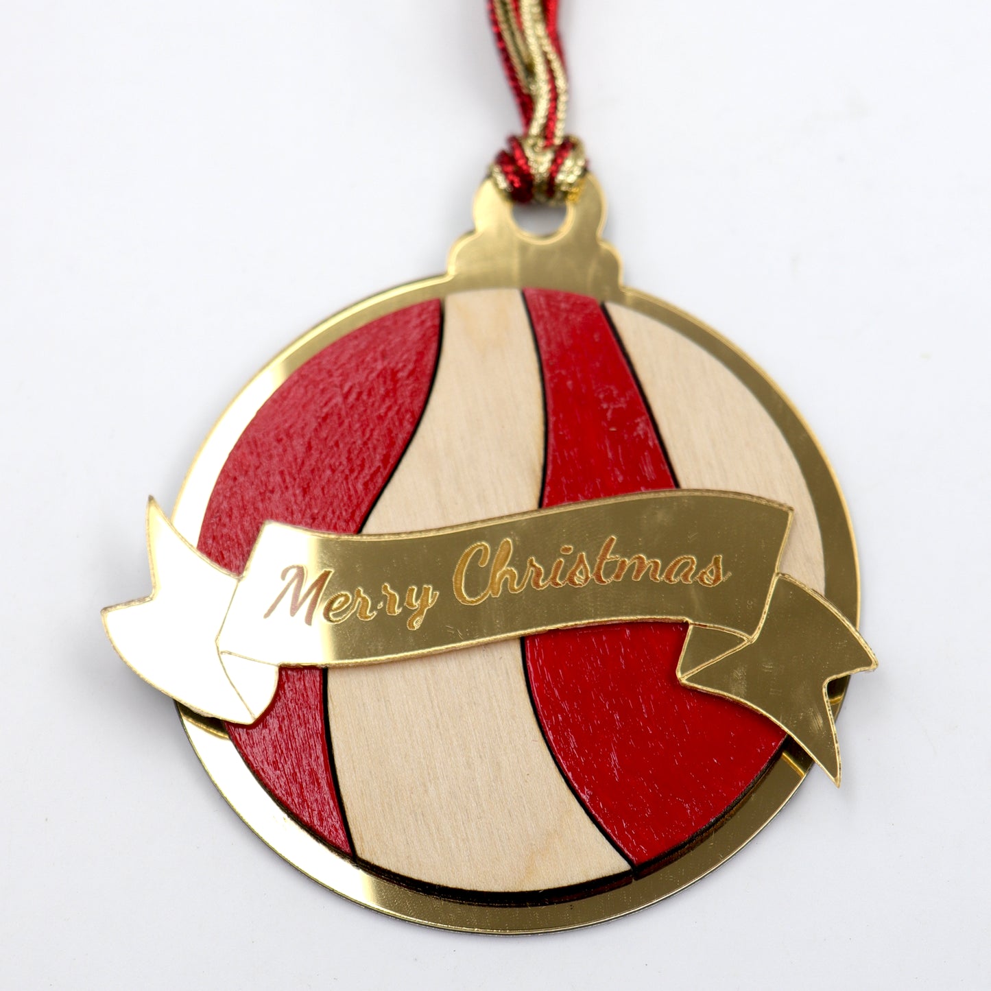 Merry Christmas - Wooden & Gold Ornament