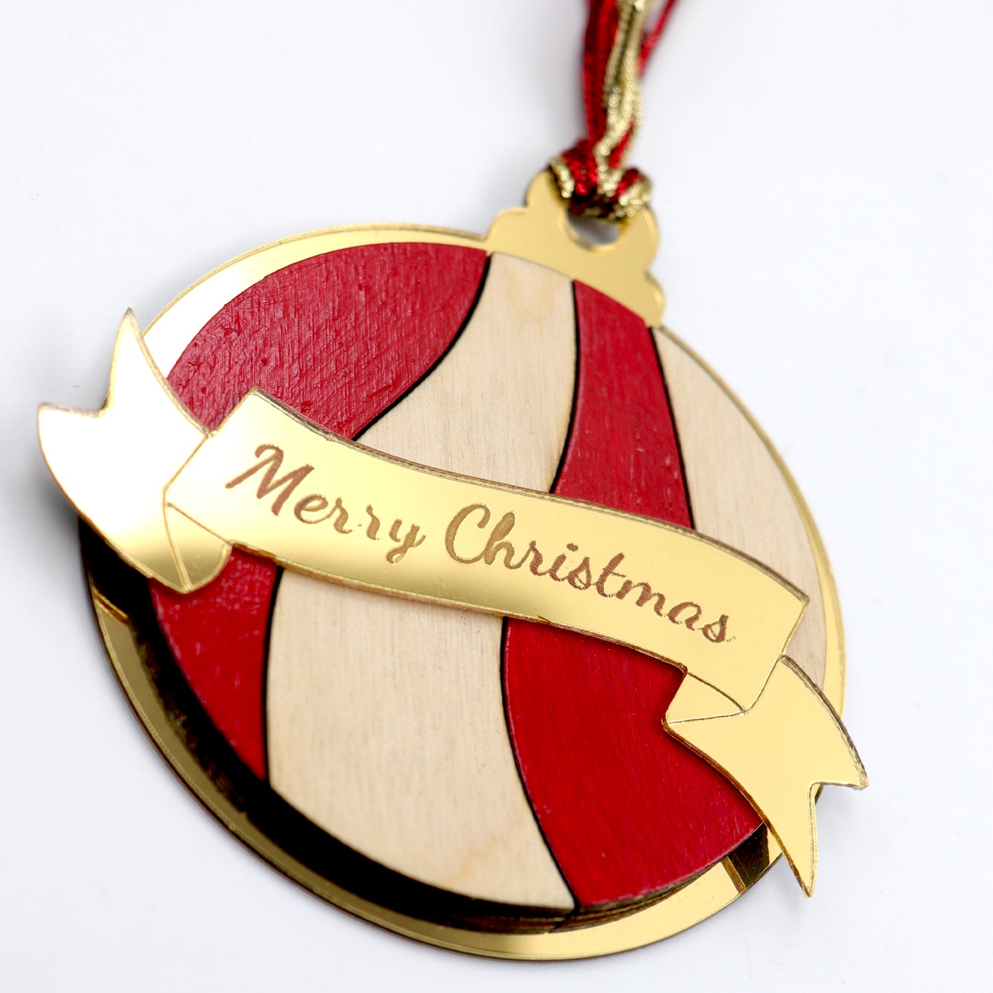 Merry Christmas - Wooden & Gold Ornament