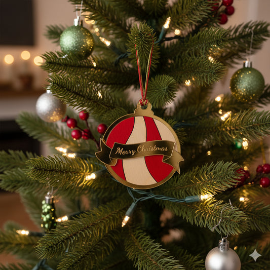 Merry Christmas - Wooden & Gold Ornament