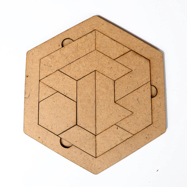 Wooden hexagon tangram puzzle