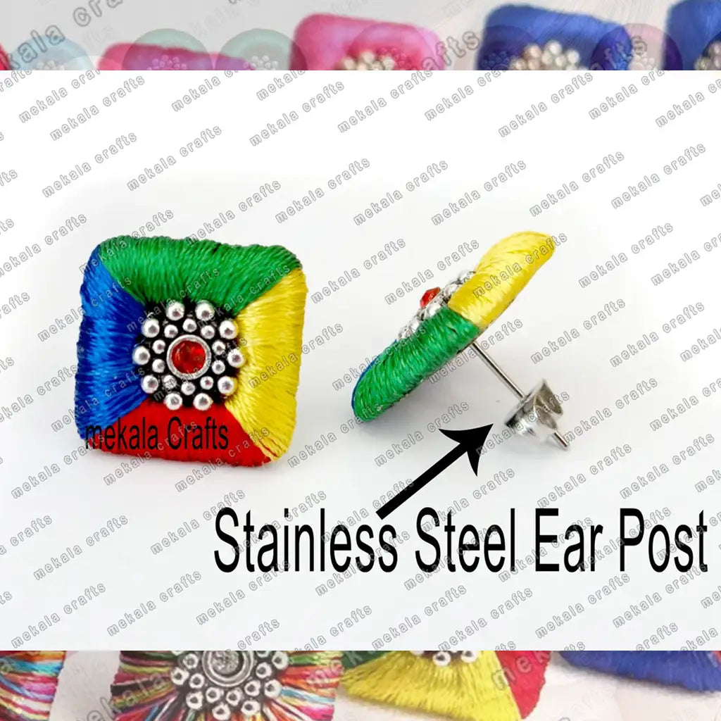 Square Silk thread stud earrings (16 x 16mm Size)
