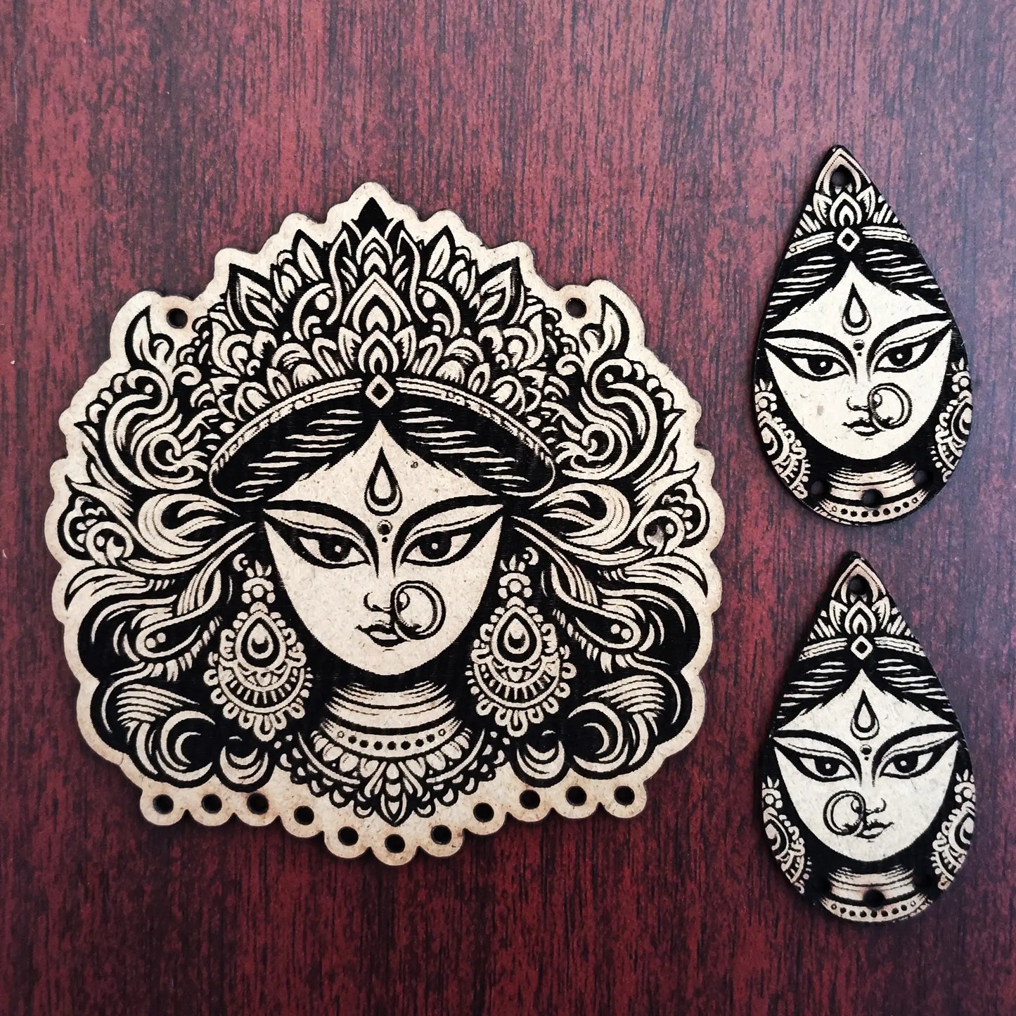 Goddess Durga MDF cutout | pre marked wooden shapes for diy crafts | Navrathiri MDF cutout (Pack of 1 set)