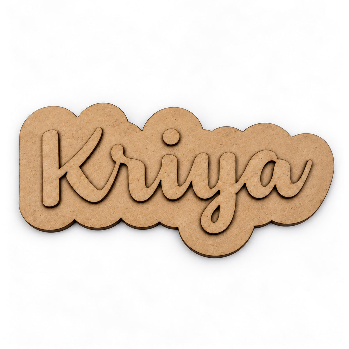 Blank unpainted wooden name magnet in cursive font, 2-layer laser-cut MDF craft blank